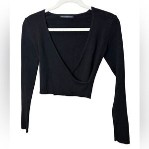 OSFM Brandy Melville Long Sleeve Black Ribbed Wrap Top